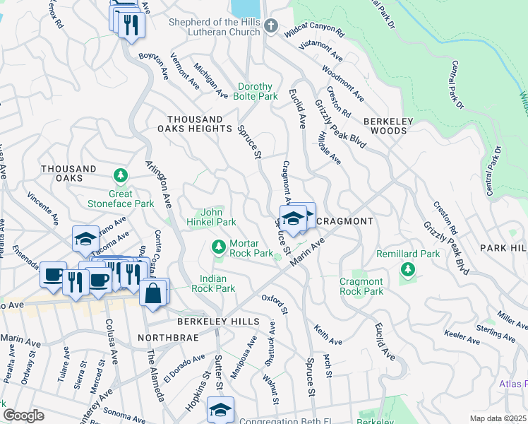 map of restaurants, bars, coffee shops, grocery stores, and more near 774 Spruce Street in Berkeley