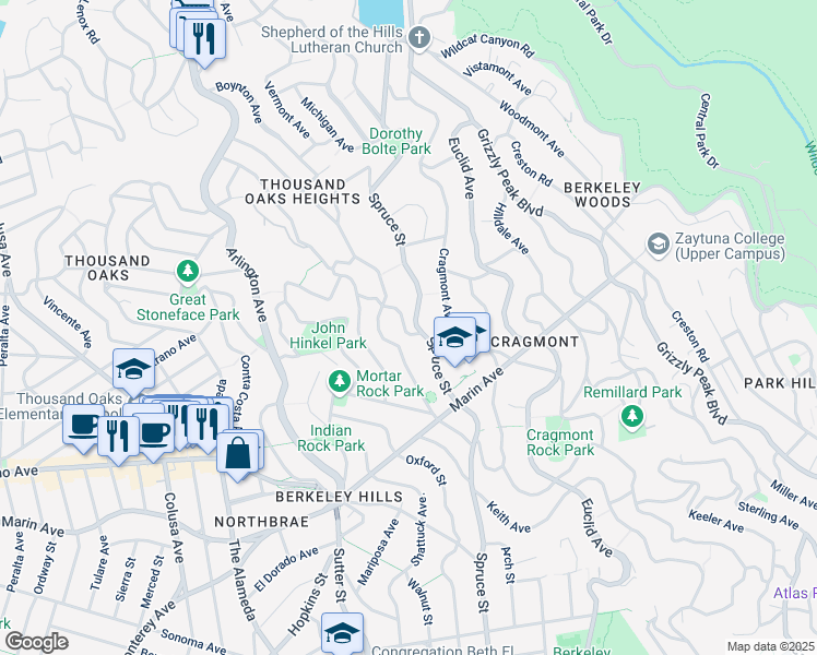 map of restaurants, bars, coffee shops, grocery stores, and more near 774 Spruce Street in Berkeley