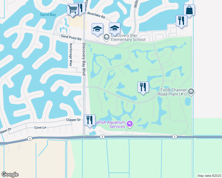 map of restaurants, bars, coffee shops, grocery stores, and more near 1351 Hampton Court in Discovery Bay