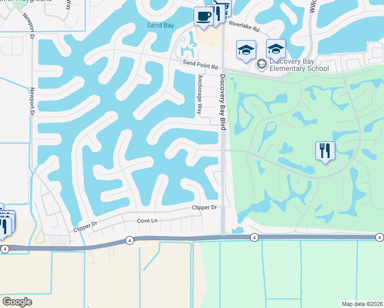 map of restaurants, bars, coffee shops, grocery stores, and more near 2102 Portside Court in Discovery Bay