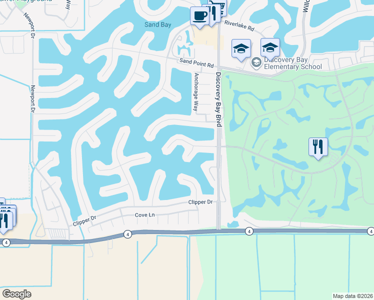 map of restaurants, bars, coffee shops, grocery stores, and more near 2102 Portside Court in Discovery Bay