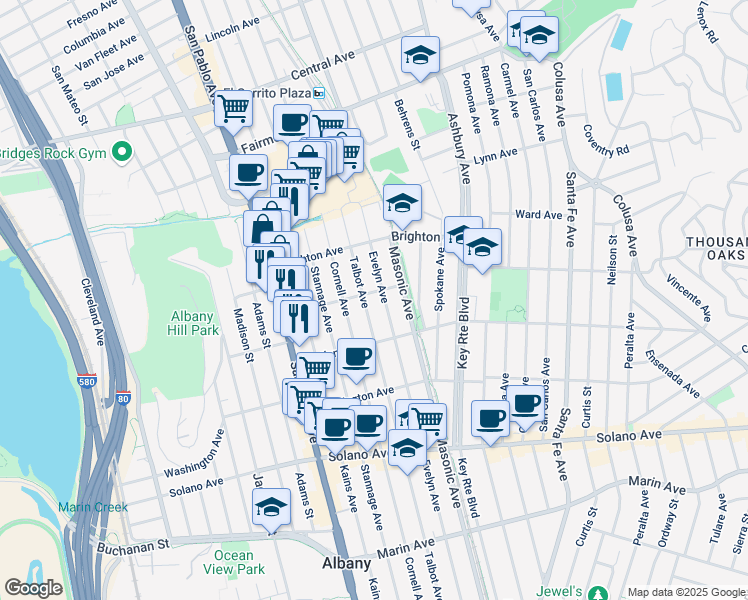 map of restaurants, bars, coffee shops, grocery stores, and more near 1227 Garfield Avenue in Albany