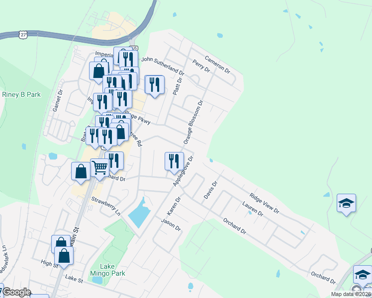 map of restaurants, bars, coffee shops, grocery stores, and more near 201 Applegrove Drive in Nicholasville