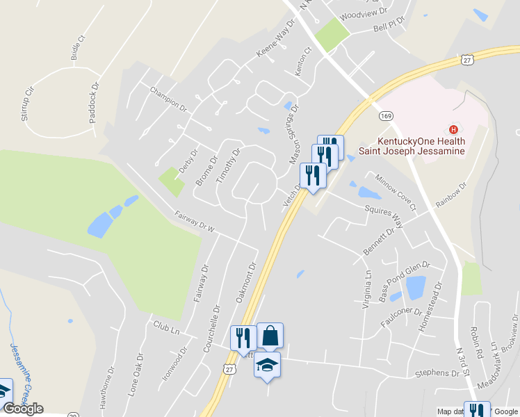 map of restaurants, bars, coffee shops, grocery stores, and more near 100 Sage Drive in Nicholasville