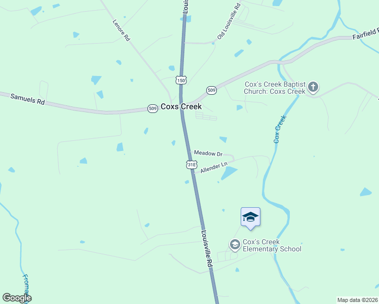map of restaurants, bars, coffee shops, grocery stores, and more near 1 Meadow Drive in Coxs Creek