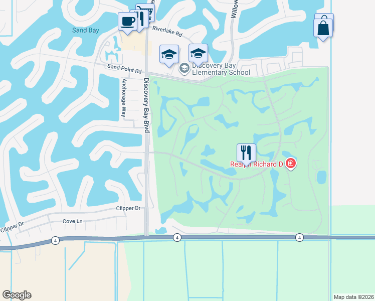 map of restaurants, bars, coffee shops, grocery stores, and more near 1340 Hampton Court in Discovery Bay