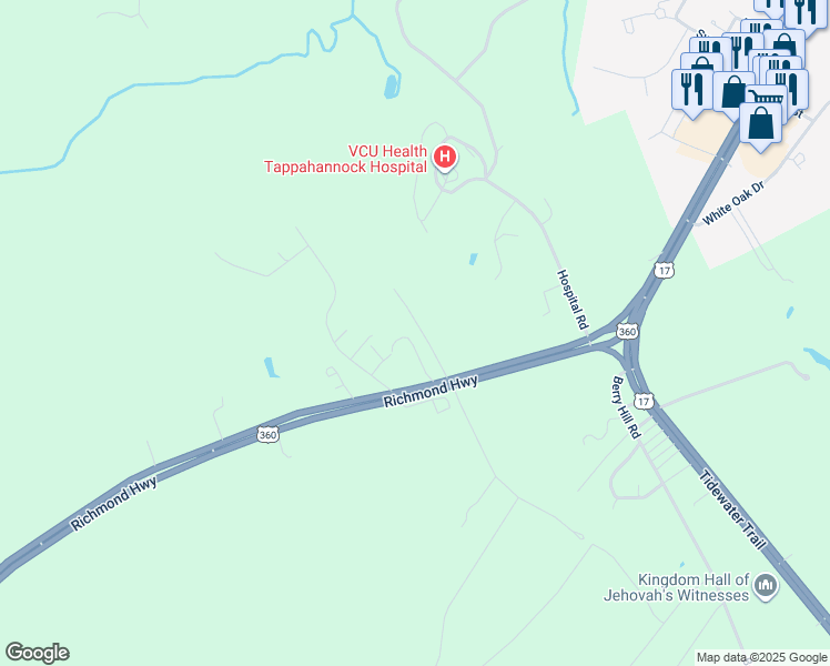 map of restaurants, bars, coffee shops, grocery stores, and more near 211 Mount Clement Road in Tappahannock