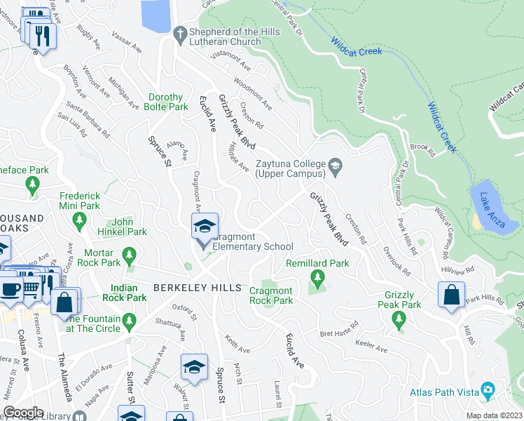 map of restaurants, bars, coffee shops, grocery stores, and more near 840 Hilldale Avenue in Berkeley