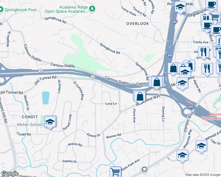 map of restaurants, bars, coffee shops, grocery stores, and more near 173 Saranap Avenue in Walnut Creek