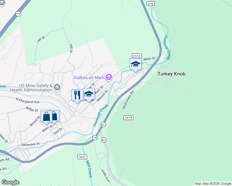 map of restaurants, bars, coffee shops, grocery stores, and more near 69 Virginia Ave in Mt Hope