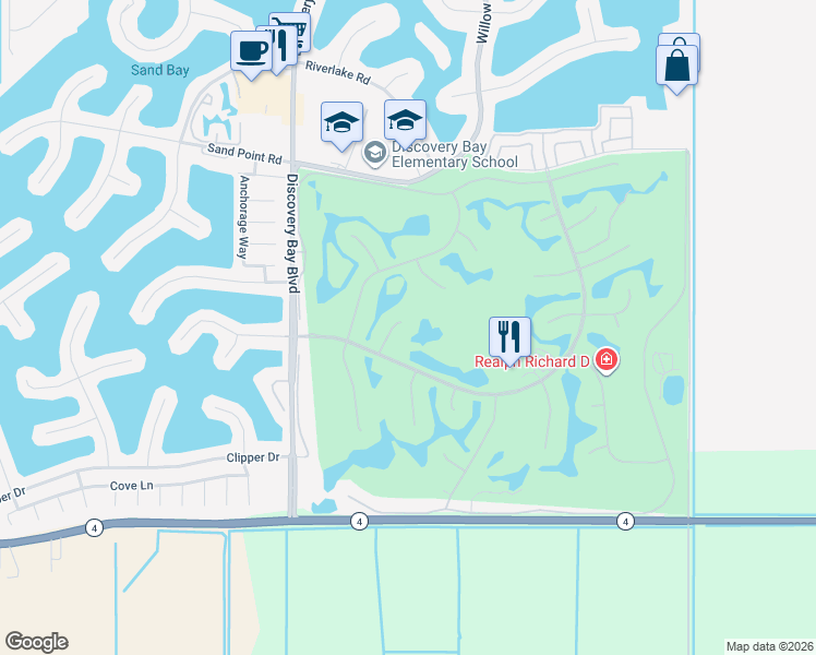 map of restaurants, bars, coffee shops, grocery stores, and more near 1321 Hampton Court in Discovery Bay