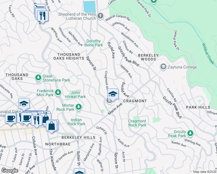 map of restaurants, bars, coffee shops, grocery stores, and more near 777 Cragmont Avenue in Berkeley