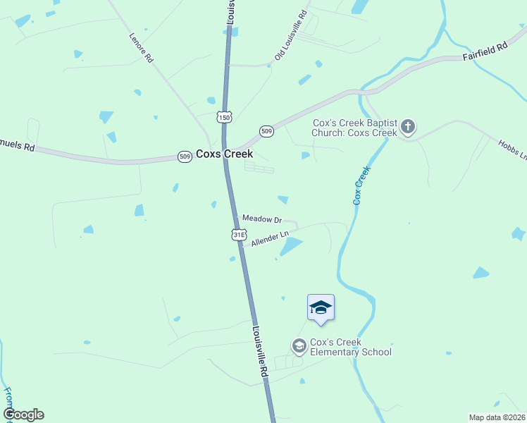 map of restaurants, bars, coffee shops, grocery stores, and more near 1-299 Meadow Drive in Coxs Creek