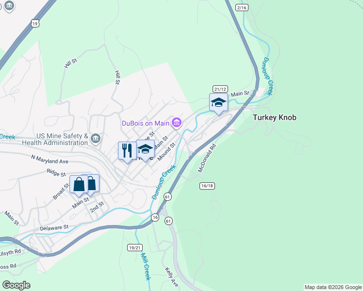 map of restaurants, bars, coffee shops, grocery stores, and more near 69 Virginia Ave in Mt Hope
