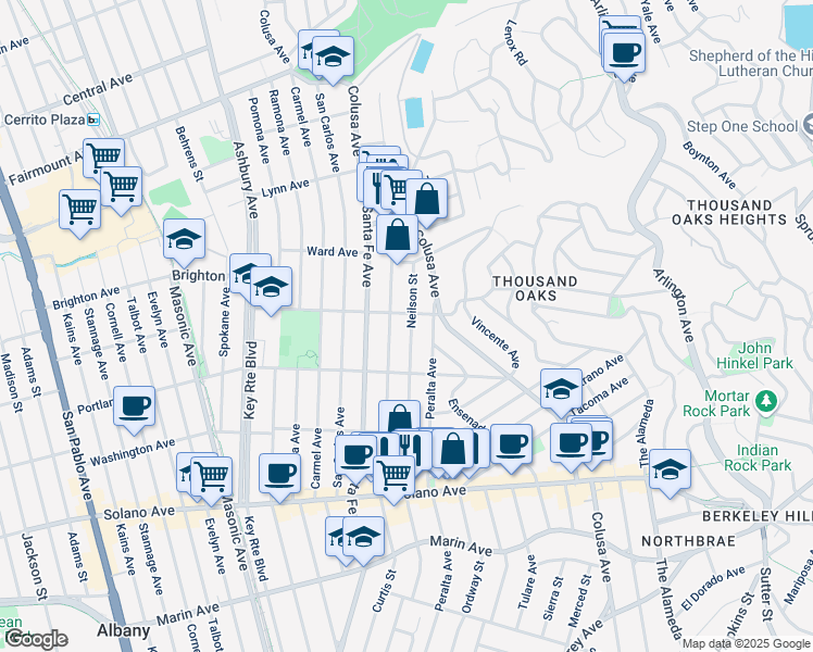 map of restaurants, bars, coffee shops, grocery stores, and more near 633 Neilson Street in Berkeley
