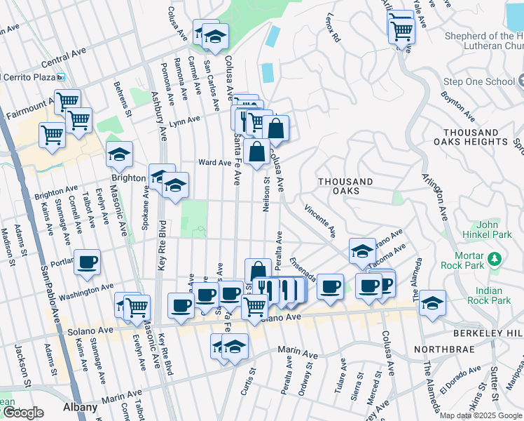 map of restaurants, bars, coffee shops, grocery stores, and more near 633 Neilson Street in Berkeley