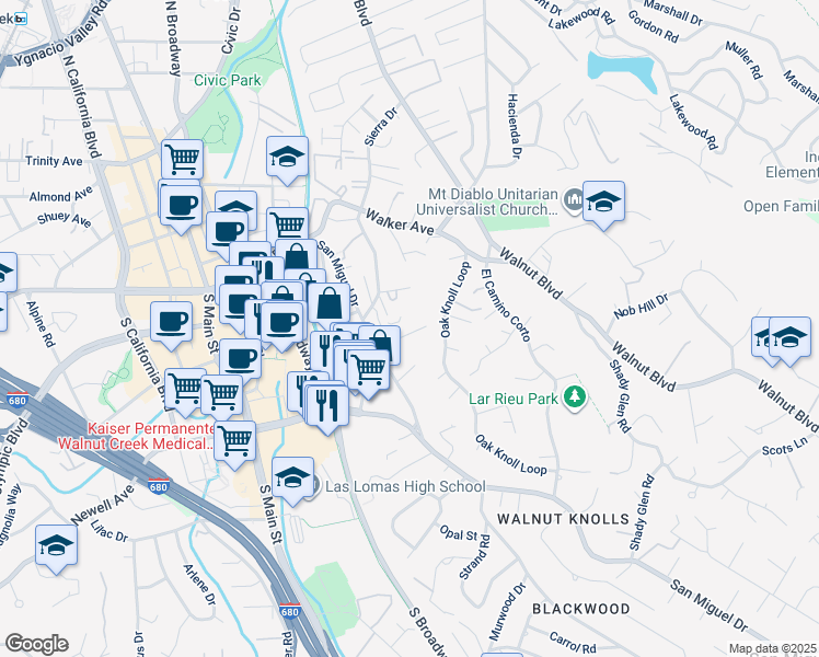map of restaurants, bars, coffee shops, grocery stores, and more near 60 Analisa Lane in Walnut Creek
