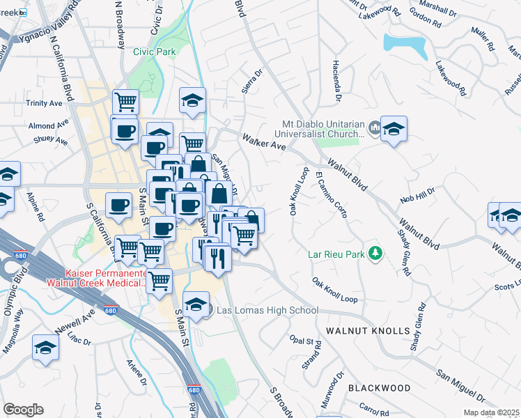 map of restaurants, bars, coffee shops, grocery stores, and more near 60 Analisa Lane in Walnut Creek
