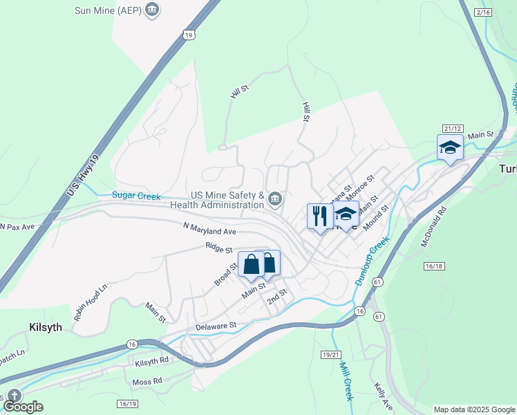 map of restaurants, bars, coffee shops, grocery stores, and more near Stadium Dr in Mt Hope