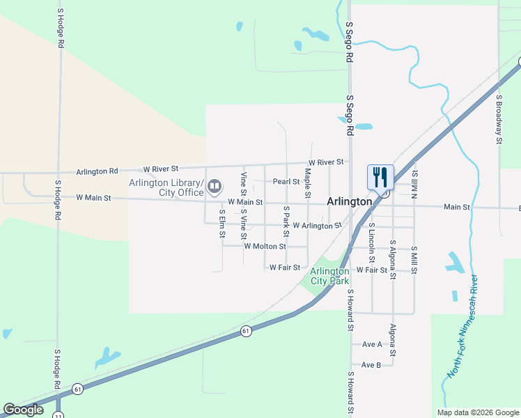 map of restaurants, bars, coffee shops, grocery stores, and more near 105 South Orchard Street in Arlington