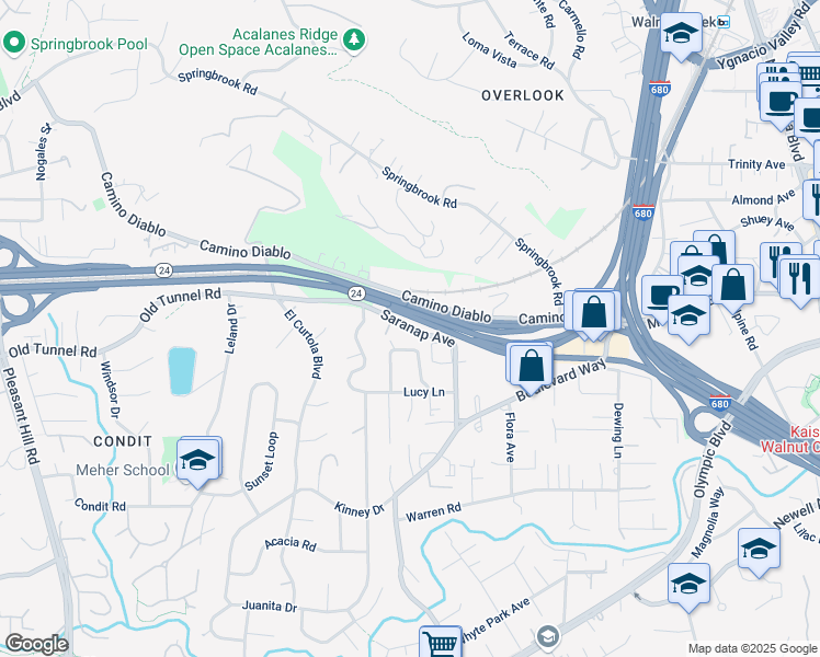 map of restaurants, bars, coffee shops, grocery stores, and more near 173 Saranap Avenue in Walnut Creek