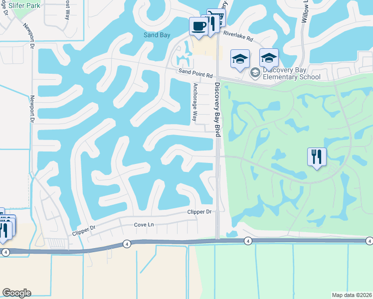 map of restaurants, bars, coffee shops, grocery stores, and more near 4731 Spinnaker Way in Discovery Bay