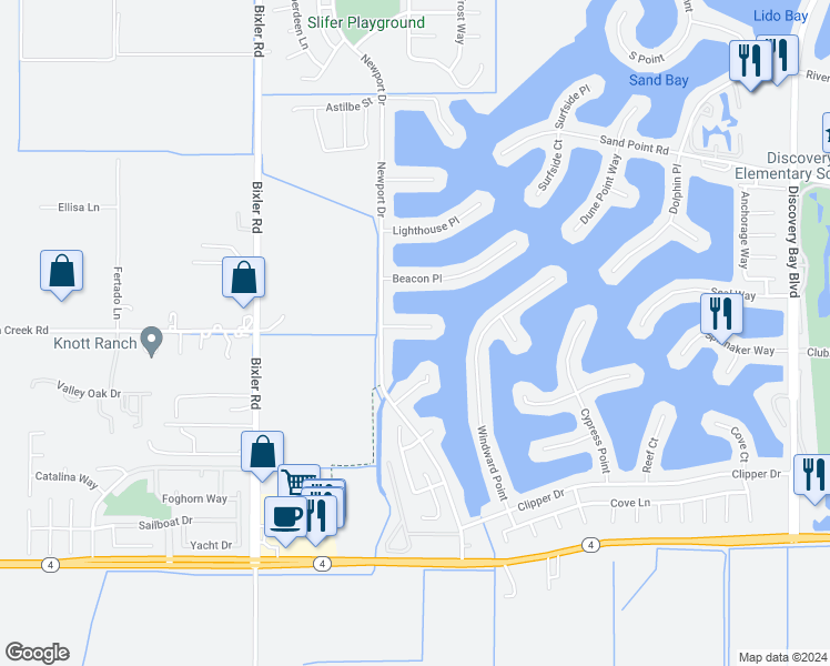 map of restaurants, bars, coffee shops, grocery stores, and more near 4062 Pier Point in Discovery Bay