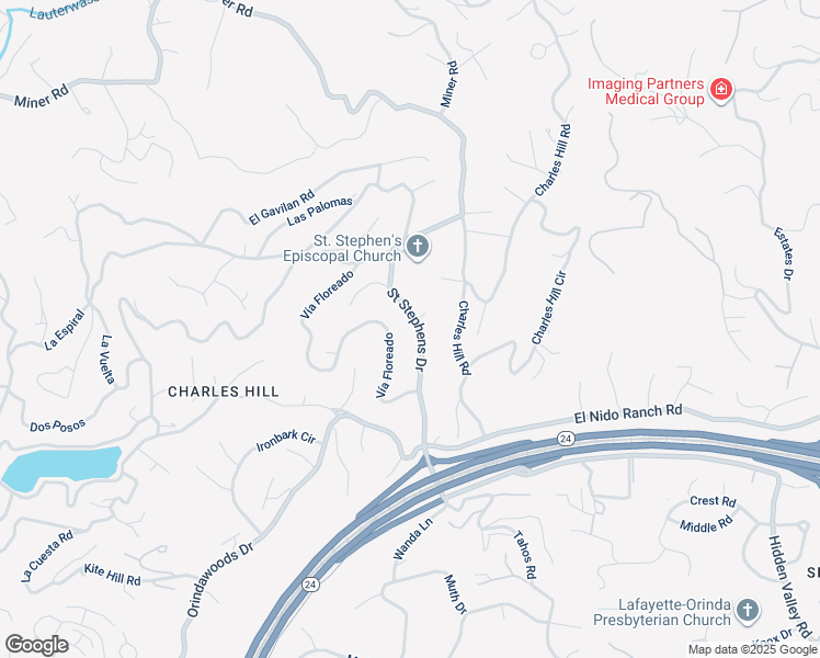map of restaurants, bars, coffee shops, grocery stores, and more near 39 Saint Stephens Drive in Orinda