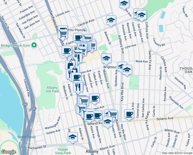 map of restaurants, bars, coffee shops, grocery stores, and more near 1227 Garfield Avenue in Albany