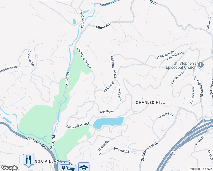 map of restaurants, bars, coffee shops, grocery stores, and more near 4 El Sereno in Orinda