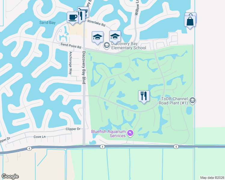 map of restaurants, bars, coffee shops, grocery stores, and more near 1310 Hampton Court in Discovery Bay