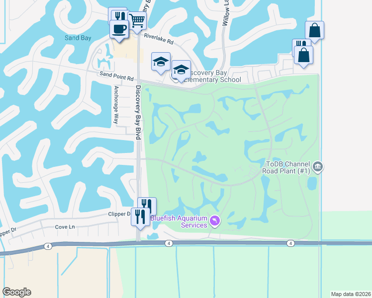 map of restaurants, bars, coffee shops, grocery stores, and more near 1310 Hampton Court in Discovery Bay