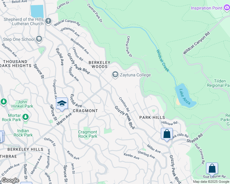 map of restaurants, bars, coffee shops, grocery stores, and more near 946 Creston Road in Berkeley