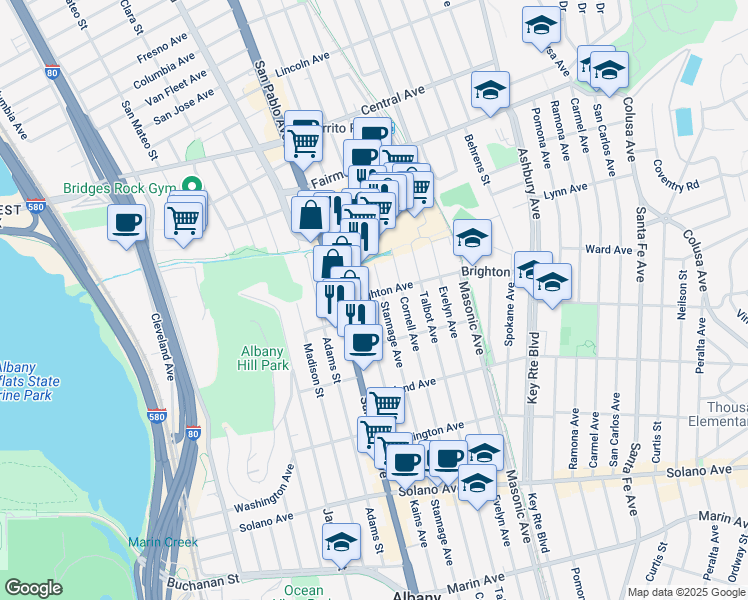 map of restaurants, bars, coffee shops, grocery stores, and more near 416 Stannage Avenue in Albany