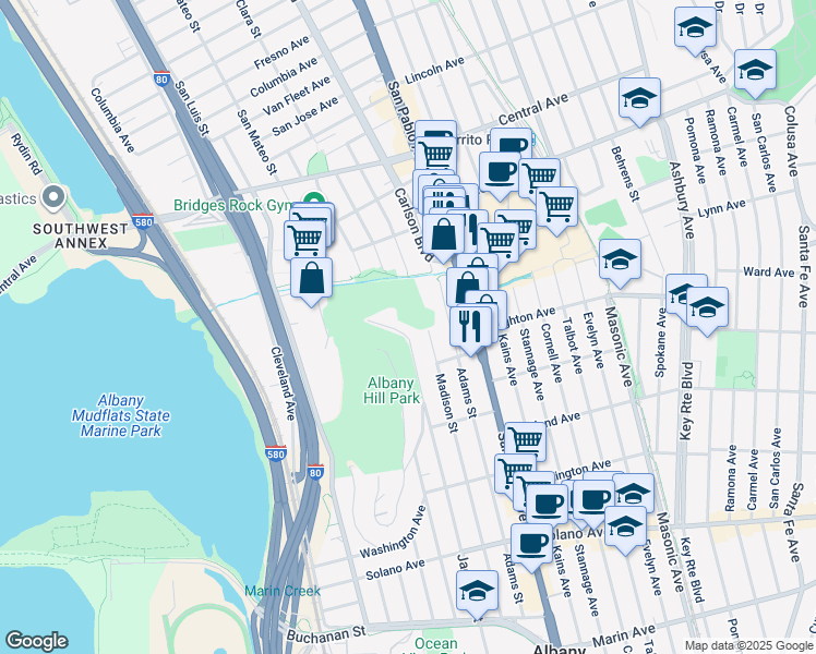 map of restaurants, bars, coffee shops, grocery stores, and more near 517 Jackson Street in Albany