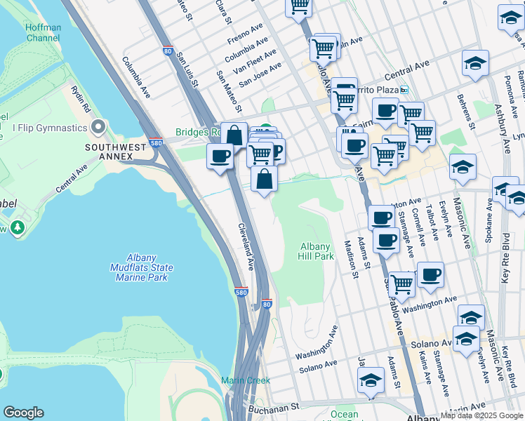 map of restaurants, bars, coffee shops, grocery stores, and more near 3288 Pierce Street in Richmond