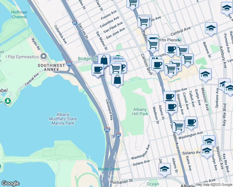 map of restaurants, bars, coffee shops, grocery stores, and more near 3288 Pierce Street in Richmond