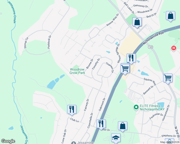 map of restaurants, bars, coffee shops, grocery stores, and more near 137 Brome Drive in Nicholasville