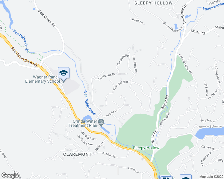 map of restaurants, bars, coffee shops, grocery stores, and more near 14 Vista Del Mar in Orinda