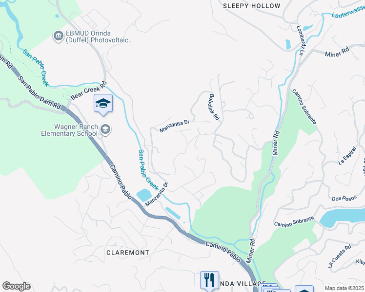map of restaurants, bars, coffee shops, grocery stores, and more near 14 Vista Del Mar in Orinda