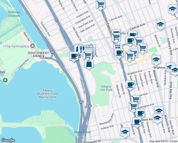 map of restaurants, bars, coffee shops, grocery stores, and more near 3288 Pierce Street in Richmond