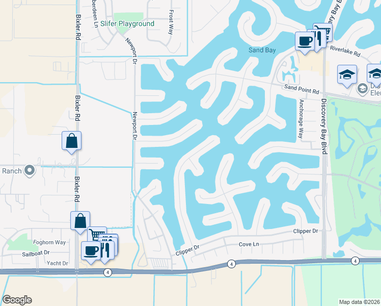 map of restaurants, bars, coffee shops, grocery stores, and more near Windward Court in Discovery Bay