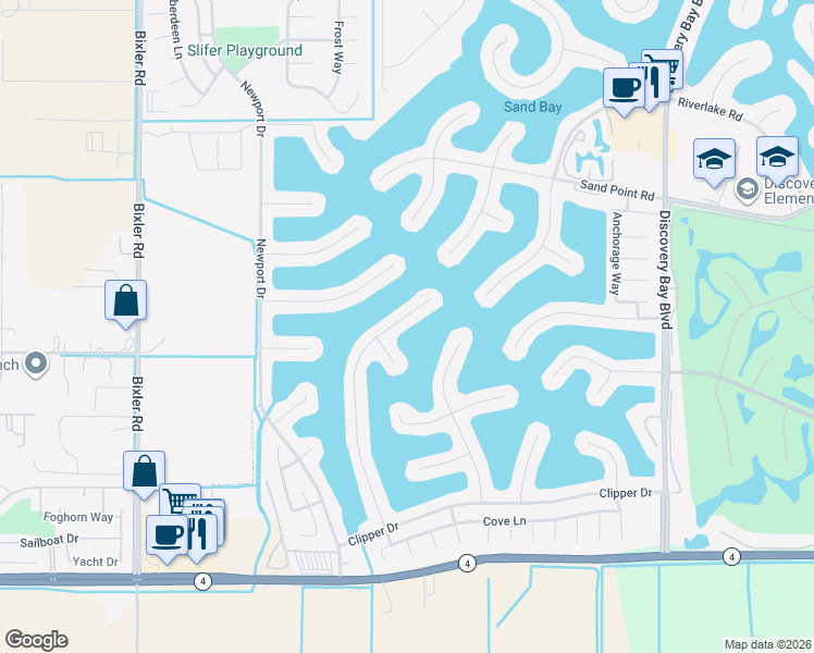 map of restaurants, bars, coffee shops, grocery stores, and more near 1933 Windward Point in Discovery Bay