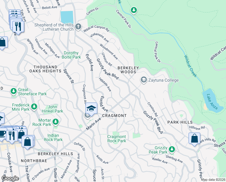 map of restaurants, bars, coffee shops, grocery stores, and more near 780 Keeler Avenue in Berkeley