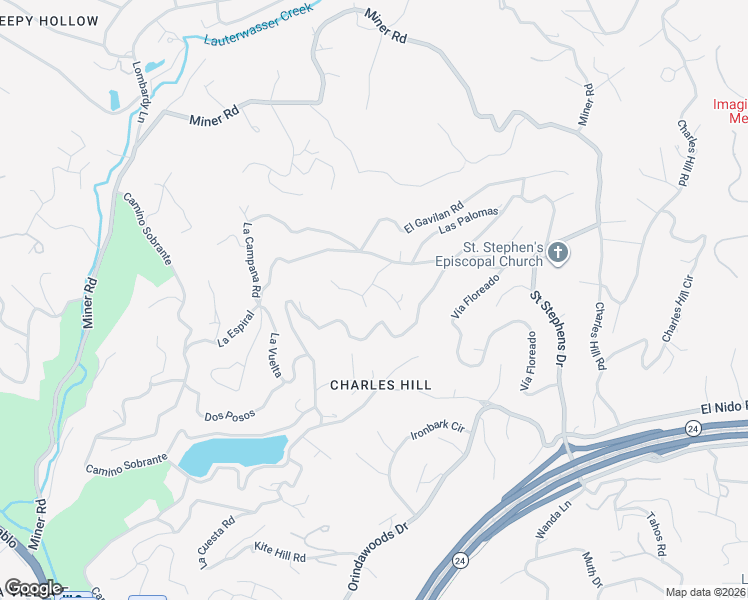 map of restaurants, bars, coffee shops, grocery stores, and more near 15 Los Dedos Road in Orinda