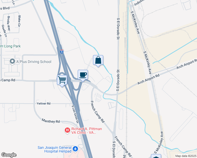 map of restaurants, bars, coffee shops, grocery stores, and more near 199 Frank West Circle in Stockton