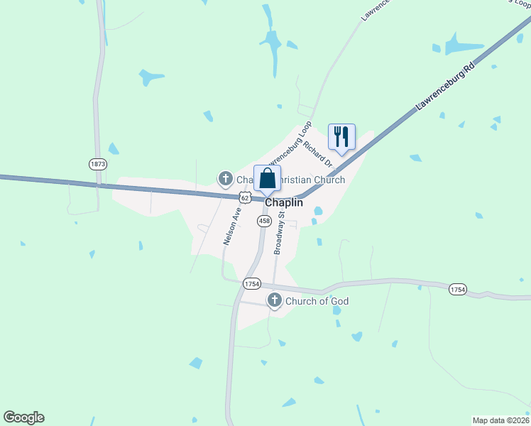 map of restaurants, bars, coffee shops, grocery stores, and more near 61 Old Tunnell Mill Road in Chaplin