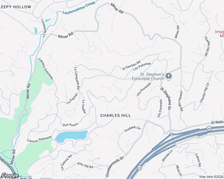 map of restaurants, bars, coffee shops, grocery stores, and more near 15 Los Dedos Road in Orinda