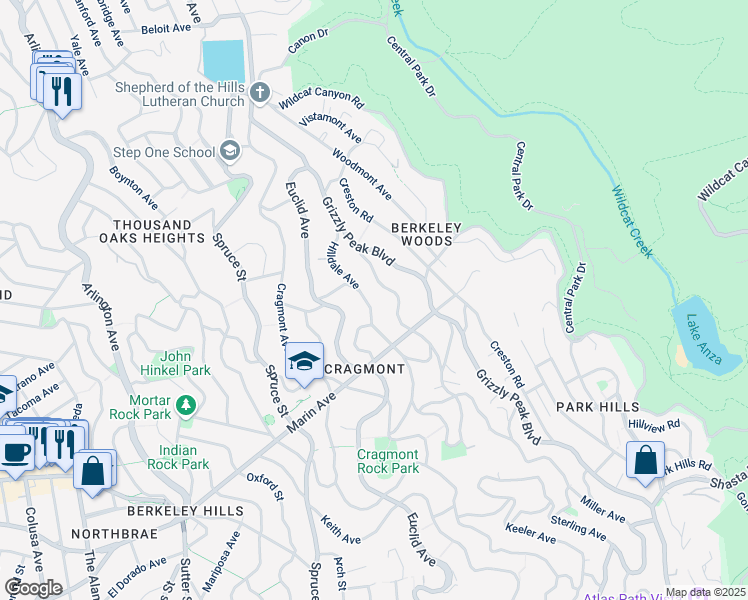 map of restaurants, bars, coffee shops, grocery stores, and more near 756 Hilldale Avenue in Berkeley