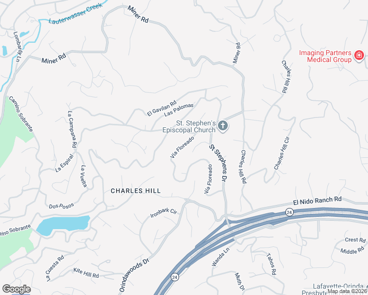 map of restaurants, bars, coffee shops, grocery stores, and more near 19 Vía Floreado in Orinda